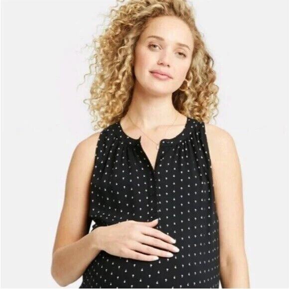 NEW The Nines by Hatch Maternity Dress Black Rayon Sleeveless Tiered Midi Size S - Picture 3 of 12